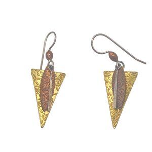 Sterling Silver Dangle Earrings Copper Brass 1.75" Boho Hippiecore Mixed Metal